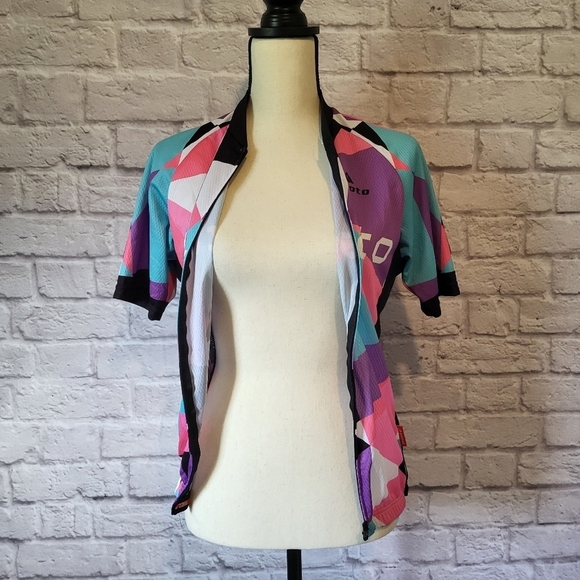 Miloto women's multi colored front zipper short sleeve cycling jersey size L - Picture 8 of 9